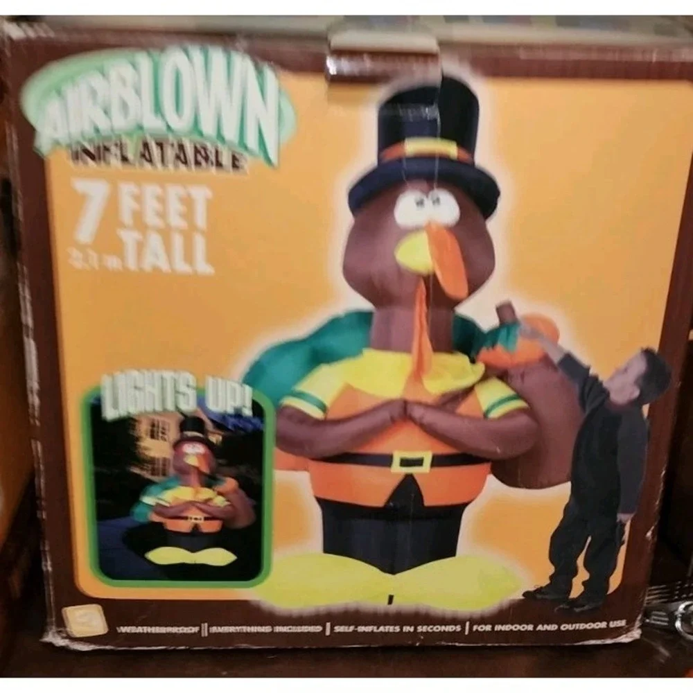7ft Airblown Inflatable Turkey with Pumpkin Yard Decoration Lights Up Weatherpro